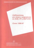 Calificaciones, por áreas o asignaturas en EGB, FP y BUP-COU. Curso 1996-1997