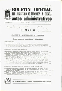 Boletín Oficial del Ministerio de Educación y Ciencia año 1976-2. Actos Administrativos. Números del 14 al 26 e índice 2º trimestre