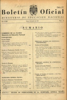 Boletín Oficial del Ministerio de Educación Nacional año 1957-2. Resoluciones Administrativas. Números del 52 al 104 e índices 1º semestre y 3º y 4º trimestre