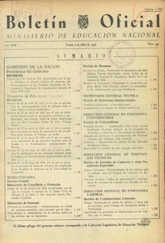 Boletín Oficial del Ministerio de Educación Nacional año 1956-2. Resoluciones Administrativas. Números del 53 al 105 e índice 1º semestre