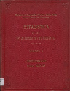 Estadística de los establecimientos de enseñanza. Volumen II. Universidades. Curso 1932-1933