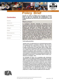 Policy Brief 8. Usando los datos de PIRLS para investigar la relación entre el tipo de enseñanza del profesorado y los comportamientos de lectura de los estudiantes fuera del centro