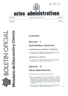 Boletín Oficial del Ministerio de Educación y Ciencia año 1995-1. Actos Administrativos. Números del 1 al 18 más 4 números extraordinarios