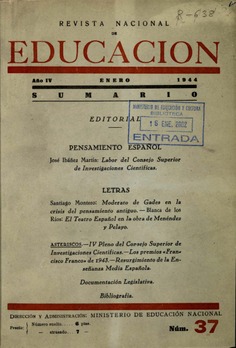 Revista nacional de educación nº 37. Enero 1944
