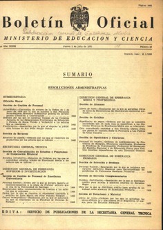 Boletín Oficial del Ministerio de Educación y Ciencia año 1970-3. Resoluciones Administrativas. Números del 53 al 78 e índice 3º trimestre