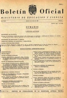 Boletín Oficial del Ministerio de Educación y Ciencia año 1969-1. Resoluciones Administrativas. Números del 1 al 26 e índice 1º trimestre