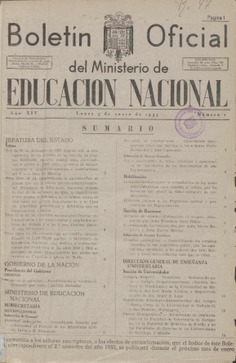 Boletín Oficial del Ministerio de Educación Nacional año 1953-1. Resoluciones Administrativas. Números del 1 al 51