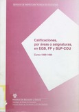 Calificaciones, por áreas o asignaturas, en EGB, FP y BUP-COU. Curso 1989-1990