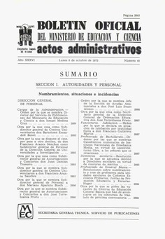 Boletín Oficial del Ministerio de Educación y Ciencia año 1975-4. Actos Administrativos. Números del 40 al 52 e índice 4º trimestre