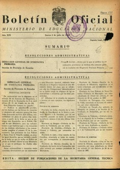 Boletín Oficial del Ministerio de Educación Nacional año 1958-3. Resoluciones Administrativas. Números del 53 al 78