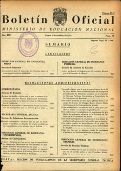 Boletín Oficial del Ministerio de Educación Nacional año 1958-4. Resoluciones Administrativas. Números del 79 al 104