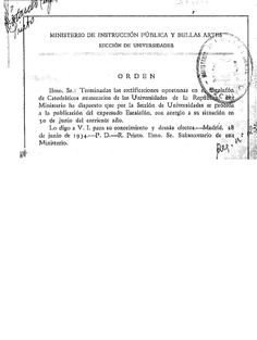 Escalafón de antigüedad de los catedráticos numerarios de las Universidades de la Nación. 1934