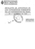 Escalafón de antigüedad de los catedráticos numerarios de las Universidades del Reino. 1922