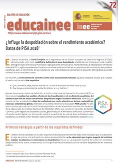 Boletín de educación educaINEE nº 72. ¿Influye la despoblación sobre el rendimiento académico? Datos de PISA 2018