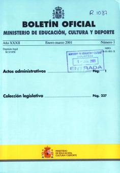 Boletín Oficial del Ministerio de Educación, Cultura y Deporte año 2001. Actos Administrativos. Números del 1 al 4 más 7 números extraordinarios