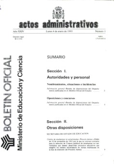 Boletín Oficial del Ministerio de Educación y Ciencia año 1993-1. Actos Administrativos. Números del 1 al 22 más 4 números extraordinarios