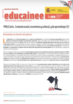 Boletín de educación educaINEE nº 77. PIRLS 2021. Contexto social, económico y cultural, y de aprendizaje (II)