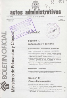 Boletín Oficial del Ministerio de Educación y Ciencia año 1990. Actos Administrativos. Números del 1 al 53 más 3 números extraordinarios