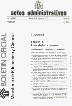 Boletín Oficial del Ministerio de Educación y Ciencia año 1987. Actos Administrativos. Números del 1 al 52 más 1 número extraordinario