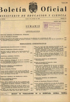 Boletín Oficial del Ministerio de Educación y Ciencia año 1966-4. Resoluciones Administrativas. Números del 79 al 104 e índice 4º trimestre