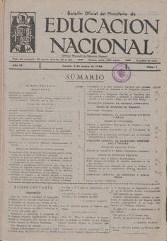 Boletín Oficial del Ministerio de Educación Nacional año 1942. Resoluciones Administrativas. Números del 1 al 52 e índices 1º y 2º semestre