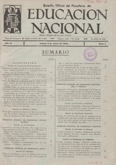 Boletín Oficial del Ministerio de Educación Nacional año 1944. Resoluciones Administrativas. Números del 1 al 52 e índices 2º semestre de 1943 y 1º semestre de 1944