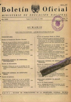 Boletín Oficial del Ministerio de Educación Nacional año 1962-4. Resoluciones Administrativas. Números del 79 al 105 e índice 4º trimestre